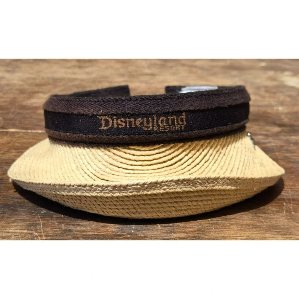 Disneyland Resort Straw Sun Visor Clip On Headband Woven Brim Brown Fabric